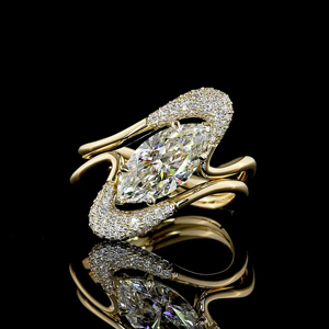 Luxury Women's 18K Solid Gold Marquise Cut Diamond Cocktail <b>Ring</b> Engagement <b>Fine</b> Jewelry - Product Image 1