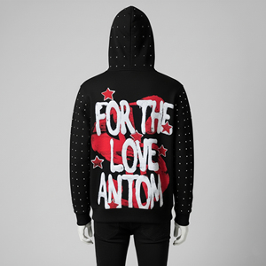 Sudadera con Capucha Personalizada para Hombre con Pedrería, Estampado Gráfico Puff, Estilo Y2K, Forro Polar Grueso, Hip Hop Streetwear, Negra Oversize - Product Image 4