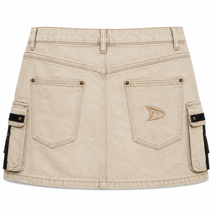 Jupe cargo en jean vintage Dirty Cream coupe ample pour femme, style streetwear d'été avec poches, bretelles noires et rivets - Product Image 2