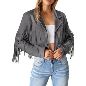 Chaqueta de gamuza con flecos para mujer, estilo bohemio, occidental, con borlas, estilo retro, vaquera, elegante, prenda exterior de gamuza. - Product Image 1