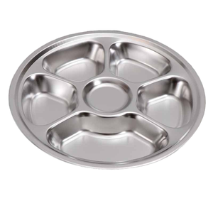 Assiette de table classique en acier inoxydable de 28 cm, compartimentée, écologique, de qualité alimentaire, durable, polie, lot de 4 assiettes pour la rentrée scolaire - Product Image 1