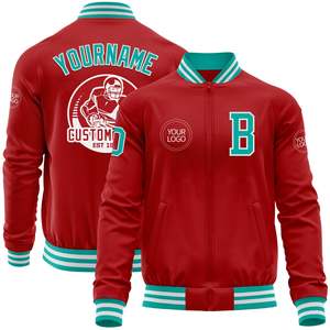 Chaqueta Universitaria de Béisbol Roja Personalizada con Logotipo y Letra B Bordados, Cierre Frontal con Cremallera, Unisex, Corte Regular para Adultos - Product Image 1