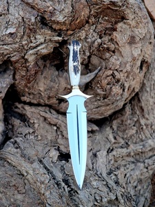Couteau de chasse à lame fixe en acier inoxydable AHS, pointe de lance, manche en bois, accents en laiton, ensemble de 2 pièces, 36 cm, garantie de 3 ans, DIY OEM - Product Image 2