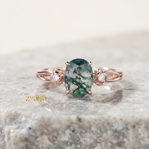 Oval <b>Moss</b> <b>Agate</b> <b>Ring</b> 14K Gold Nature Inspired Engagement <b>Ring</b> Green <b>Moss</b> <b>Agate</b> Floral Fine Jewelry <b>Ring</b> - Product Image 4