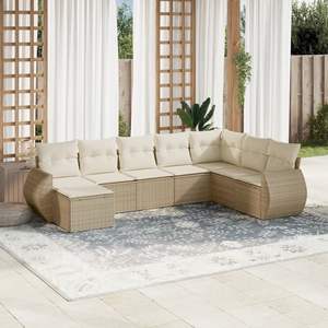 Conjunto de Sofás Modulares Grandes de Ratán Sintético PE Beige para Jardín, Muebles de Jardín Modulares Cómodos - Product Image 1