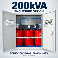 Transformateur de distribution triphasé de type sec avec une puissance nominale de 200 kVA 10/10,5/11 kV vers 400 V 50/60 Hz ANAF Cuivre/Aluminium Personnalisable