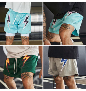 Men's Solid Mesh Shorts Drawstring Waist Sublimation Print Breathable Quick Dry Casual Sport Workout Shorts - Product Image 2