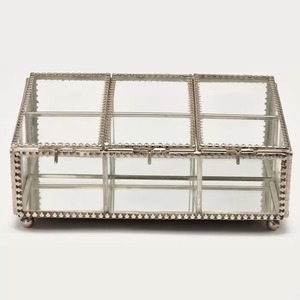 กล่องเก็บเครื่องประดับแก้ววินเทจ กล่องเก็บของทรงสี่เหลี่ยมหรูหรา กล่องเครื่องประดับกรอบโลหะแก้ว ของตกแต่งงานแต่งงาน - Product Image 4