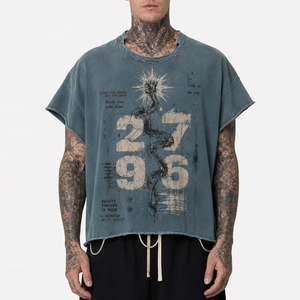 Wholesale Men's <b>Vintage</b> Washed Oversized <b>Graphic</b> T-Shirt Distressed Streetwear Short Sleeve Cotton <b>Tee</b> - Product Image 1