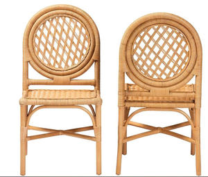 Silla de Ratán Natural con Respaldo Redondo - Asiento de Mimbre Tejido a Mano con Diseño de Celosía Abierta, Altura de Mostrador, Individual - Product Image 3