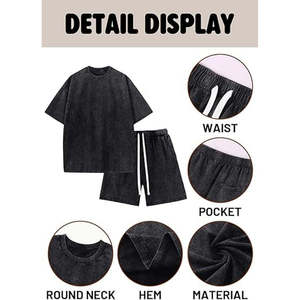 Vintage Acid Wash Men T Shirt Shorts Set Heavyweight Cotton Streetwear OEM Private Label Manufacturer - Product Image 2