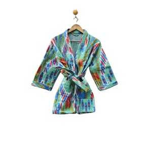 Fabricante al por mayor bata de algodón hecha a mano-indio Kantha acolchado corto Kimono elegante abrigo Vintage para mujer frente verano - Product Image 1