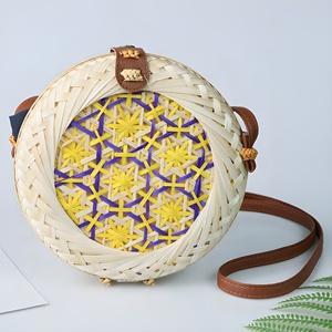 Natural Bamboo Clutch <b>Bag</b> Custom Women <b>Long</b> Strap <b>Bags</b> Round Handbags Colorful Circle Handbag - Product Image 4