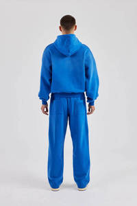 Men's Blue Hooded Tracksuit Polyester/Cotton Blend Quick Dry Lightweight <b>Full</b> <b>Zip</b> <b>Sweatshirt</b> Pants Casual Sportswear Solid Color - Product Image 3