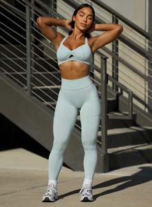 women yoga <b>set</b> high waist leggings sports bra breathable stretch fitness workout gym wear activewear <b>set</b> - Product Image 3