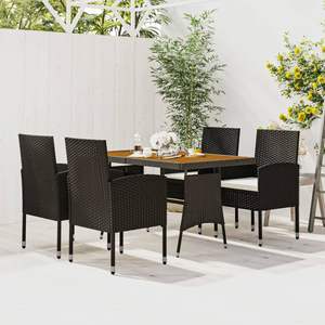 Ensemble de salle à manger d'extérieur en bois d'acacia massif, rotin PE noir, meubles de jardin en acier - Product Image 1