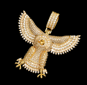 Pendentif Aigle Personnalisé Plaqué Or 14K avec Diamant Moissanite Taille Ronde Style Hip Hop pour Homme, Chaîne en Acier Inoxydable - Product Image 1