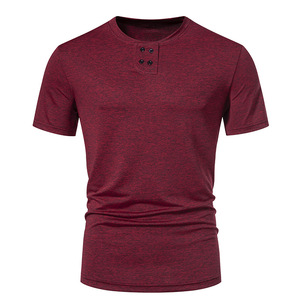 T-shirt d'été décontracté à manches courtes boutonné de couleur unie pour homme Sehe Fashion - Product Image 1