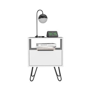 Comodino a cassetto singolo Skyoner con gambe a forcina con finitura bianca - Product Image 5