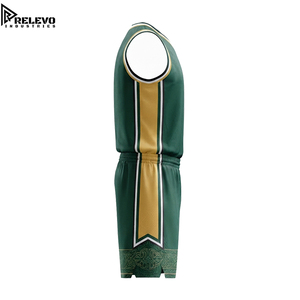 Survêtement unisexe personnalisé sublimé 100 % polyester, séchage rapide, respirant, maille athlétique professionnelle, col en V, uniforme d'équipe vert forêt et or - Product Image 3