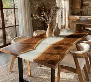 Mesa de Comedor de Madera de Nogal Sólido de Lujo, Directo de Fábrica, con Resina Epoxi, para Cafetería, Cocina, Restaurante - Product Image 6