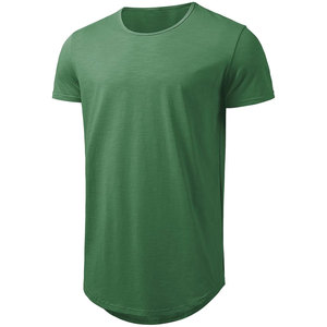 T-shirt décontracté pour homme, vert olive uni, tricoté, à manches courtes, col rond, coupe classique, longueur longue, mode oversize, épais et lourd - Product Image 3