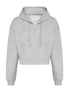 Hoodie court doublé pour femme, en tissu doux et confortable avec face en coton et dos en polaire brossée, épaules tombantes, coupe décontractée, manches longues - Product Image 3