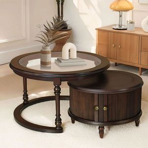 Set di Tavolini da Caffè Moderni Impilabili con Vetro e Struttura in Legno Massello, Design Elegante - Product Image 2