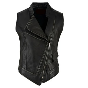 เสื้อกั๊กหนังแท้สไตล์พังก์สำหรับผู้หญิงแบบกระดุมสองแถว - Product Image 1