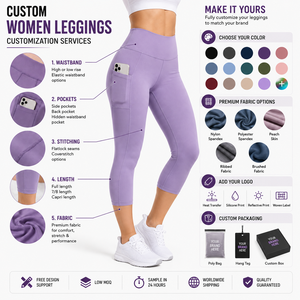 Leggings de yoga capri personnalisés pour femmes, taille haute, extensibles dans 4 directions, poches latérales, séchage rapide, respirants, polyester/nylon, OEM - Product Image 4