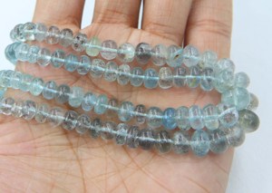 Perles en forme de rondelle lisses en aquamarine mousse, pierres précieuses naturelles, fournitures pour la fabrication de bijoux - Product Image 3