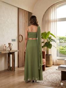Premium Fox Georgette Embroidered <b>Top</b> with Palazzo Set for Women <b>Sequin</b> Work Fusion <b>Party</b> Wear Collection - Product Image 4