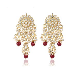 INDIAN LATEST TRENDY HIGH GOLD PLATED CRYSTAL RHINSTONE PEARL FANCY KUNDAN EARRINGS SET for WOMEN GIRLS WEDDING - Product Image 3