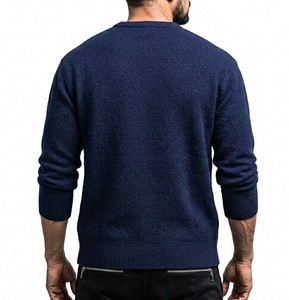 Micah Corporation <b>Mens</b> Navy Blue Wool Crew Neck <b>Pullover</b> Knitted Sweater Regular Fit Solid Color Casual Autumn Wear - Product Image 5