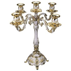Ornate antique brass five arm tabletop <b>candelabra</b> featuring spectacular tulip bobeche cups, available at wholesale prices. - Product Image 4