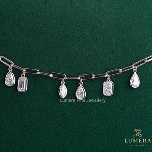 Chic Mixed Shape Lab Grown Diamond Bracelet With Multiple Hanging Charms In Pear Emerald And Marquise Cuts On <b>Solid</b> <b>Gold</b> Chain - Product Image 1