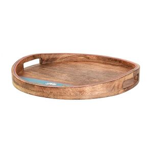 Plateau de service rond en bois décoratif d'art moderne, imprimé floral, pour collations, laqué, sans danger pour les aliments, idéal pour mariage - Product Image 1
