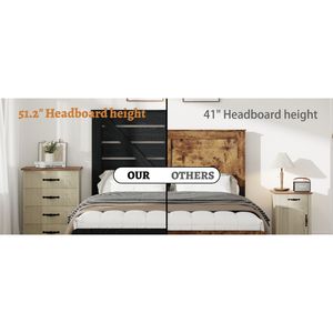 Base letto matrimoniale in legno grande e silenziosa con testiera, facile da montare, senza bisogno di rete a molle, con contenitore - Product Image 4