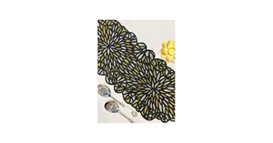 Embroidered Geometric Table Runner Bohemian Home Decor Yellow Gray Black Washable Pattern - Product Image 5