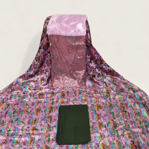 Tela estampada de lujo Maqbal Dirac en morado malva con bordado metálico y Garbasaar a juego para ropa somalí. - Product Image 4