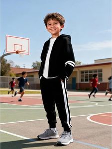 Conjunto de Sudadera con Capucha y Pantalones Deportivos para Niños y Niñas, Traje Deportivo de Algodón y Felpa para Invierno y Otoño - Product Image 4