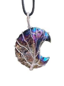 Collier de fiançailles et de mariage chrétien en argent sterling avec pierre de chakra, jade plat naturel à sept chakras - Product Image 5