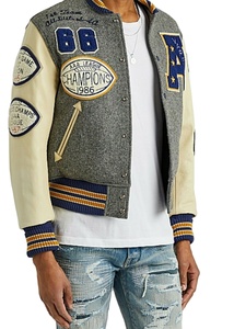 Chaqueta Varsity Gris para Hombre Winfield con Parches Bordados y Diseño de Letra A, Estilo Preppy, Ropa de Otoño - Product Image 2