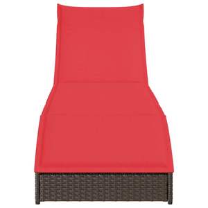 Chaise longue pliante en polyrotin marron avec coussin et rangement, chaise longue d'extérieur confortable - Product Image 5