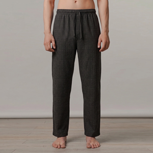 Men's Black Plaid Cotton Drawstring Waist Pajama Pants Men Casual Drawstring Waist Summer Flannel Trouser Pajama Mens - Product Image 1
