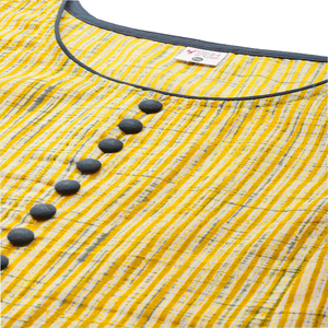 Kurta Anarkali en coton à rayures jaunes, taille plus, col rond, manches trois quarts, vente en gros, vêtements d'été pour femmes - Product Image 4