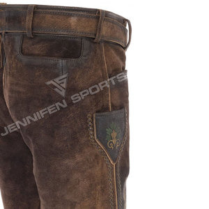Lederhosen bavaroises pour hommes, en cuir de vache véritable, respirantes, à motif écossais, taille mi-haute, avec braguette boutonnée, pour l'Oktoberfest - Product Image 6