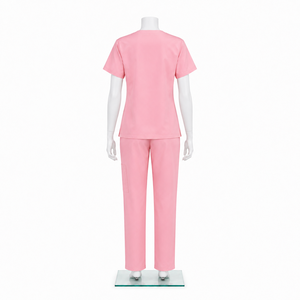 Blouse d'hôpital pour femme, col en V, manches courtes, bleu marine, coton et polyester tissé, avec poches - Product Image 3