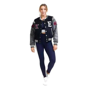 New Top Trending Custom Women's Wool Varsity <b>Jacket</b> Breathable Windproof Crop Flocking Wholesale Woven Winter Clothing - Product Image 5