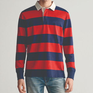 Camiseta Polo a Rayas para Hombre, Cómoda, de Alta Calidad, Tejido Transpirable, Color Rojo Marino, Tallas Grandes, Servicios OEM - Product Image 6